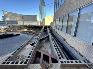 In process: rooftop synthetic decking at Mosaic Dallas