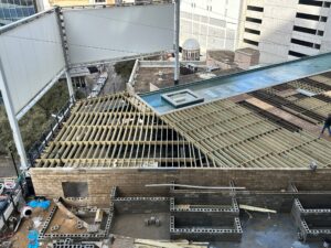 In process: rooftop synthetic decking at Mosaic Dallas