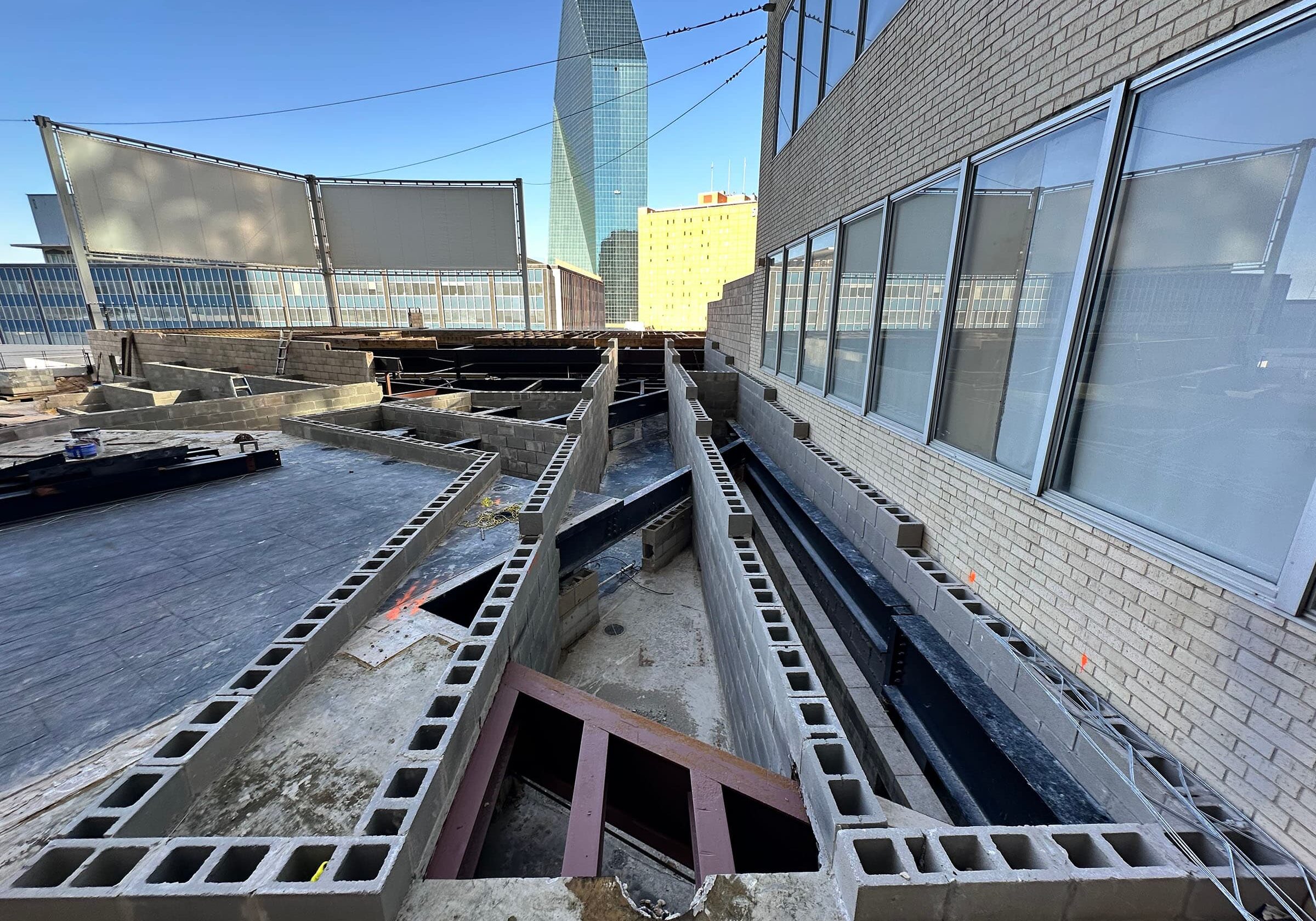 In process: rooftop synthetic decking at Mosaic Dallas
