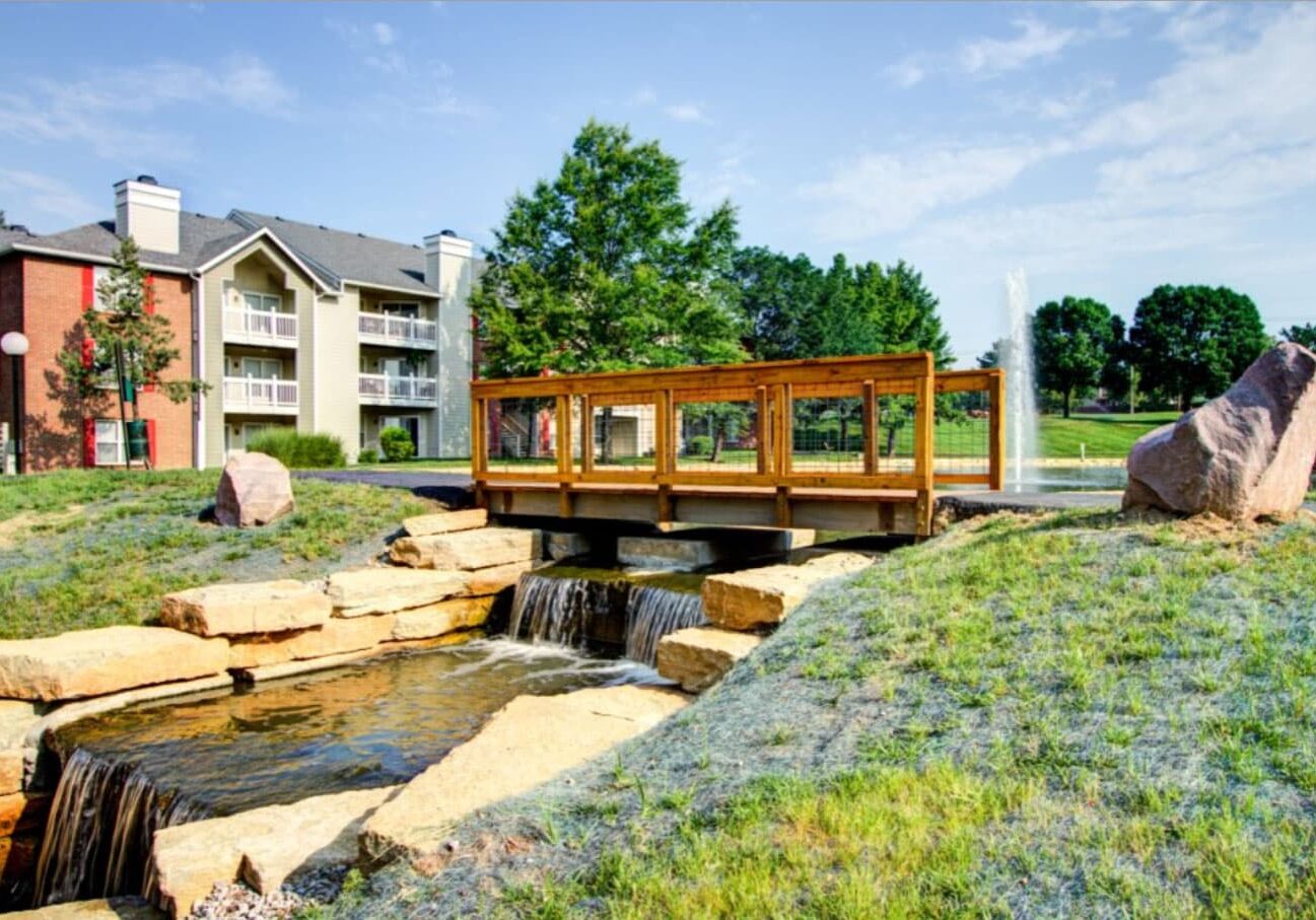 Northland Passage: water feature and bridge